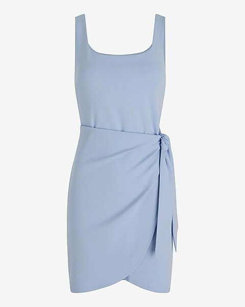 Scoop Neck Wrap Front Tie Mini Sheath Dress | Express