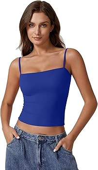 QINSEN Women's Double Lined Basic Tank Top Adjustable Spaghetti Straps Sleeveless Camisole Shirts... | Amazon (US)