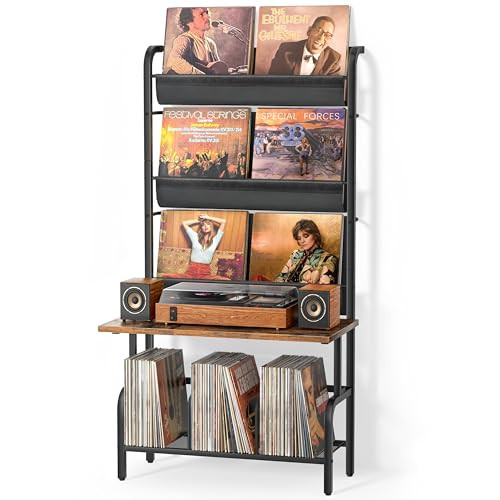Record Player Stand, Vinyl Record Storage Holder Display Shelf, Record Player Table Turntable Stand Large Record Player Cabinet Organizer, Media Console Stereo Audio AV Rack, Gifts for Music Lovers | Amazon (US)