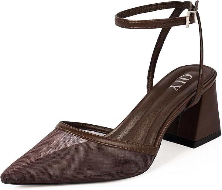 Closed Toe Heels for Women Ankle Strap Pointed Toe Slingback Chunky Low Heels Womens Pumps Weddin... | Amazon (US)