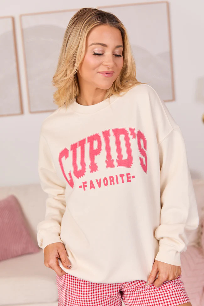 Cupid's Favorite Cream Graphic Sweatshirt | Pink Lily
