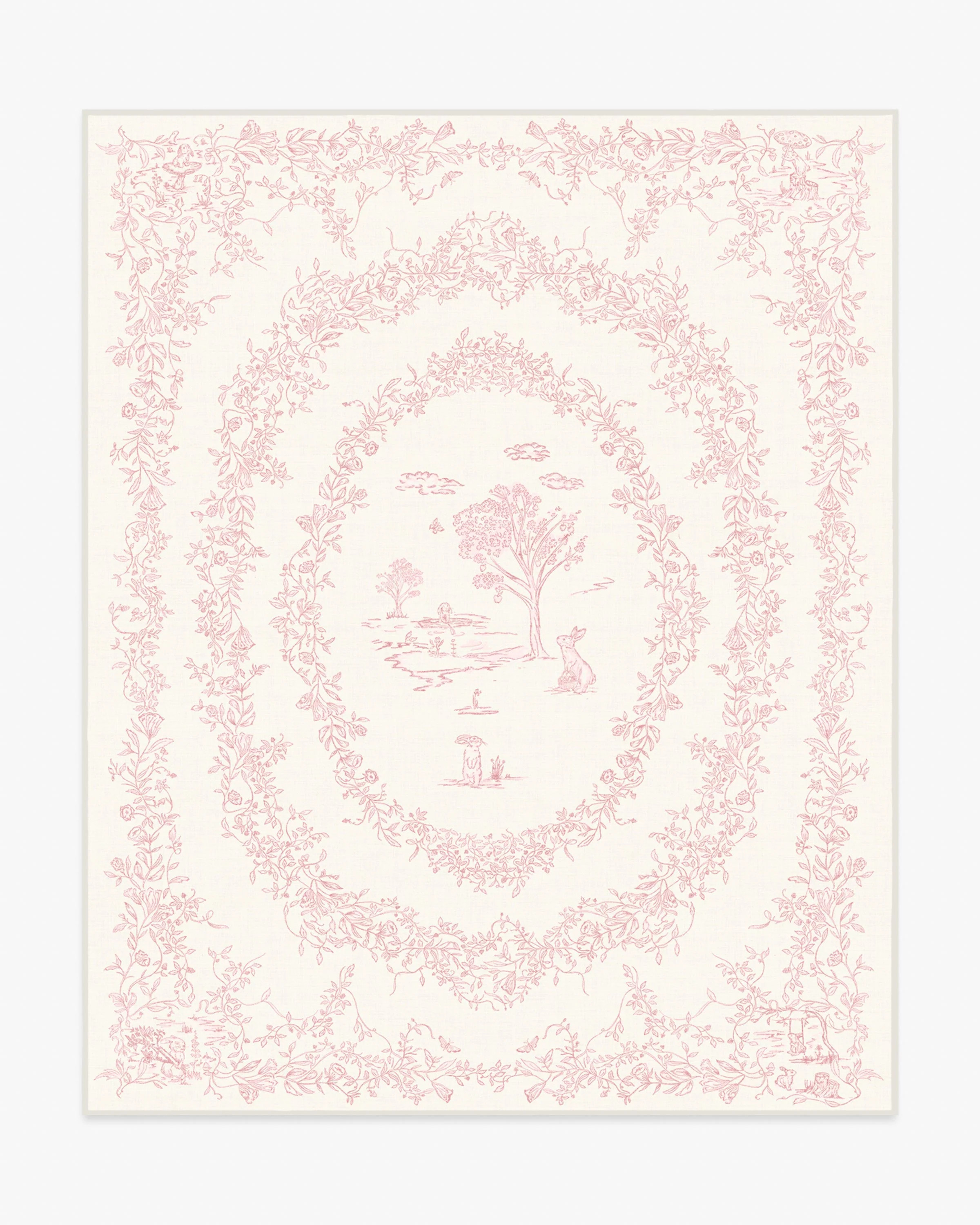 Bashful Bunny Toile Pink Flatwoven Rug | Ruggable