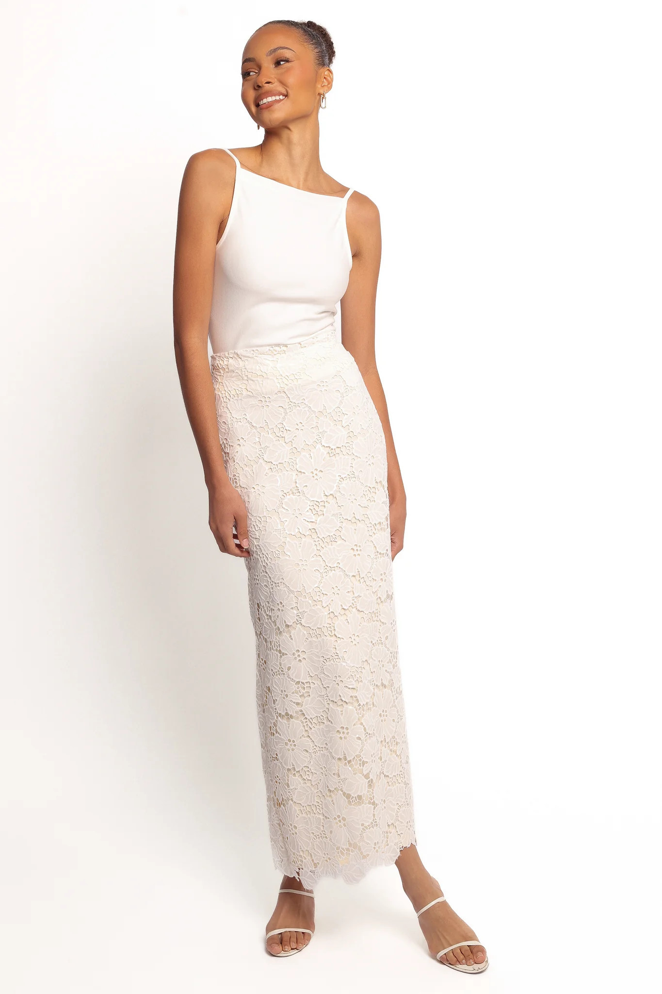 Mika Floral Lace Maxi Skirt - White | Petal & Pup (US)