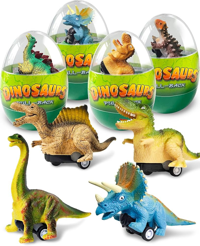 Greingways 4 Pack Dinosaur Pull Back Cars Prefilled Plastic Easter Eggs with Toys Inside Filled, ... | Amazon (US)