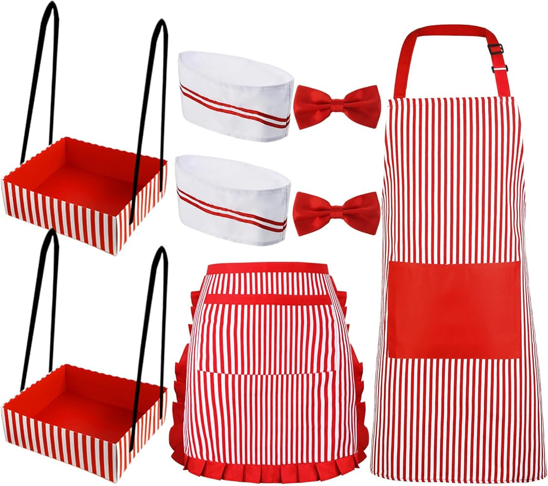 SATINIOR 8 Pcs Adult Waiter Costume Kit Popcorn Vendor Costume Soda Jerk Apron Hot Dog Hat Bow Ti... | Amazon (US)