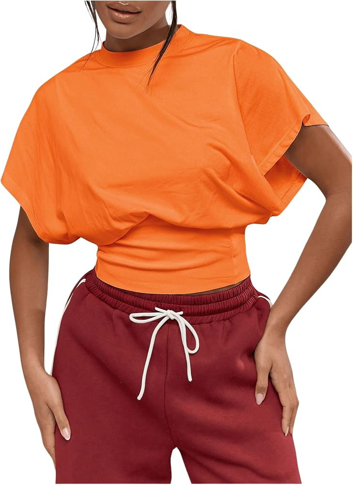 SHENHE Women's Dolman Sleeve T Shirt Cinched Waist Going Out Crop Top | Amazon (US)