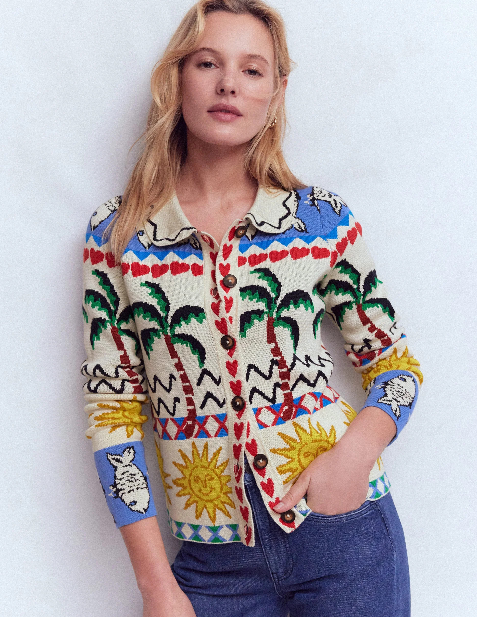 Jacquard Knitted Shacket-Warm Ivory, Novelty | Boden UK