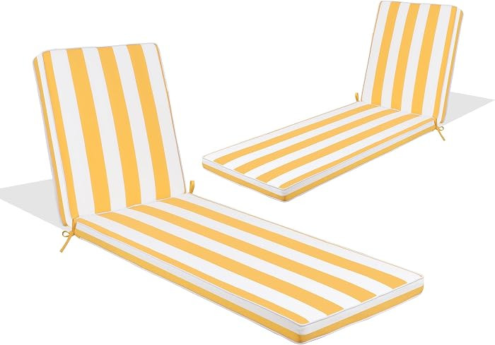 Outdoor Chaise Lounge Cushions Set of 2, 75"x22"x3" Thick Patio Chaise Cushions with Straps, Wate... | Amazon (US)
