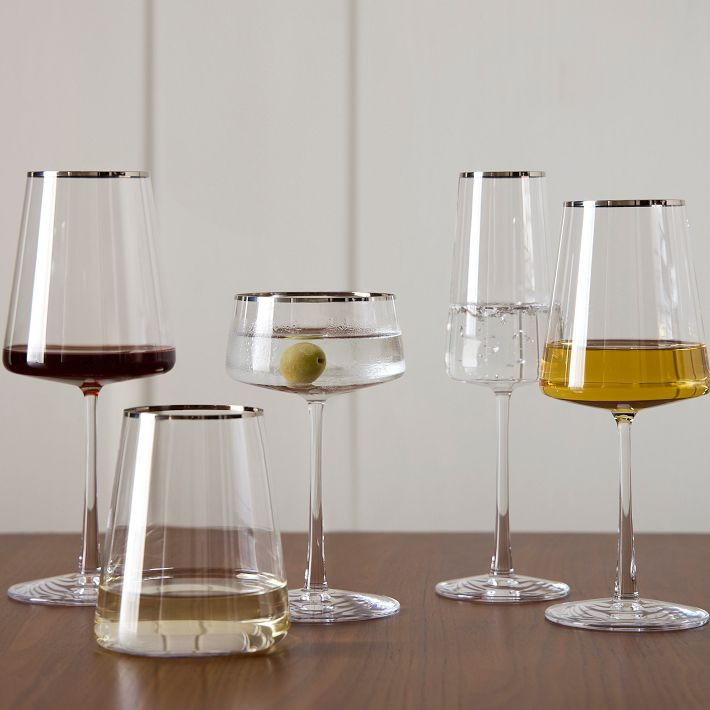 Horizon Lead-Free Crystal Silver-Rimmed Glassware Sets | West Elm (US)