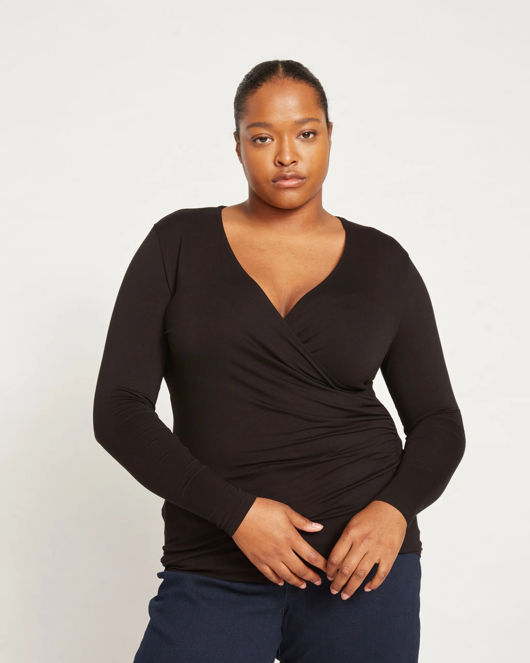 Liquid Jersey Two-Way Long Sleeve Cross Top - Black | Universal Standard