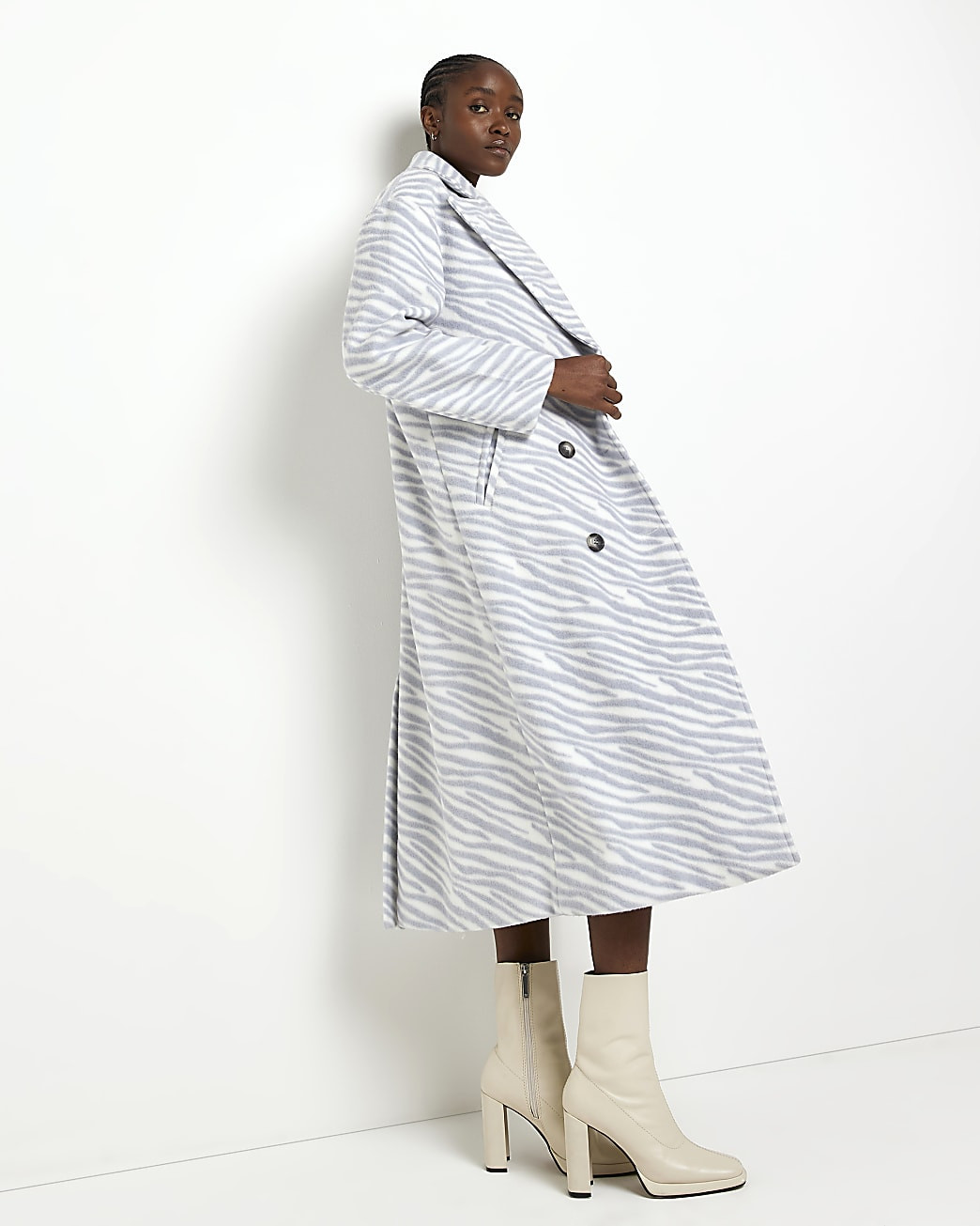 River Island Womens Blue animal print oversized longline coat | River Island (US)