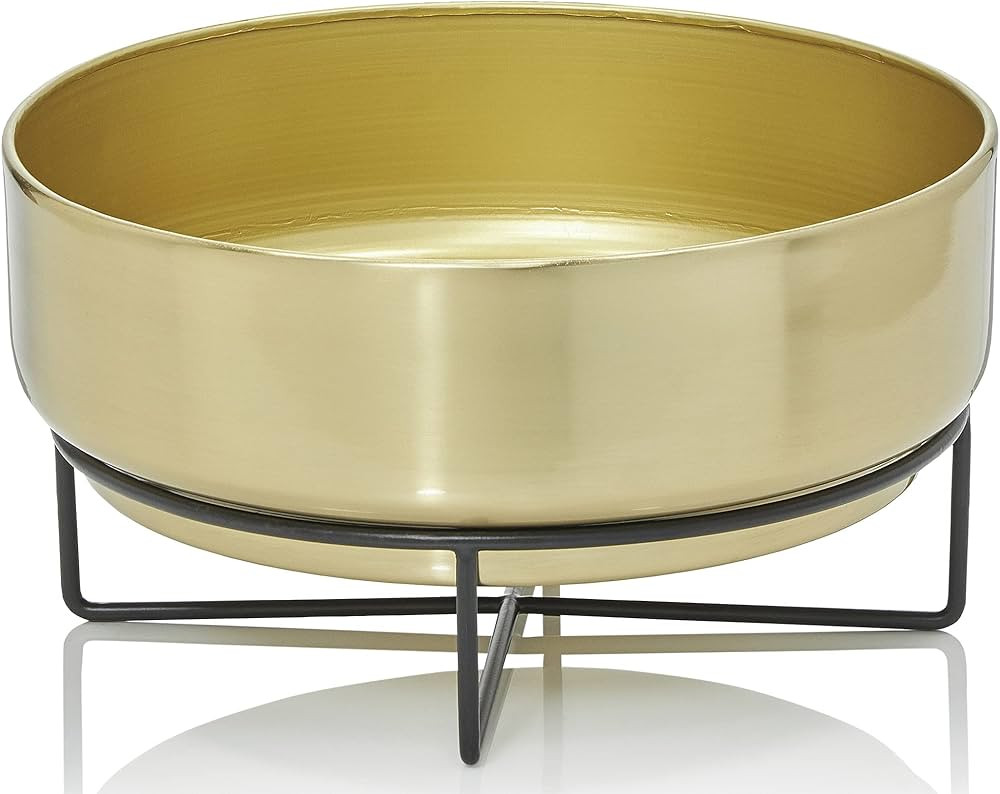 kimisty 12 Inch Mid Century Large Round Succulent Planter Bowl, Gold Metal Pot with Black Metal S... | Amazon (US)