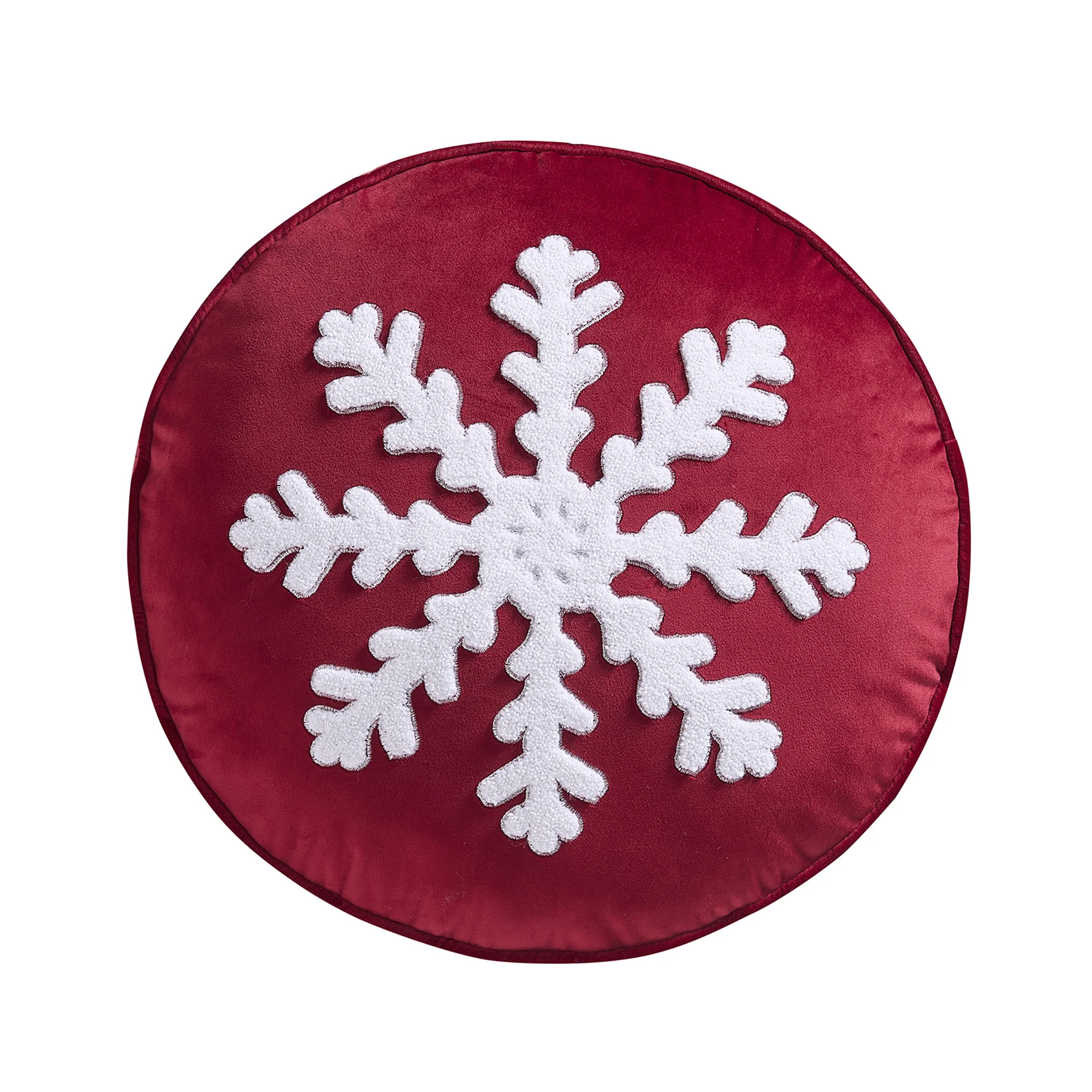 Holiday Time 16" x 16" Red Snowflake Round Velvet Decorative Pillow | Walmart (US)