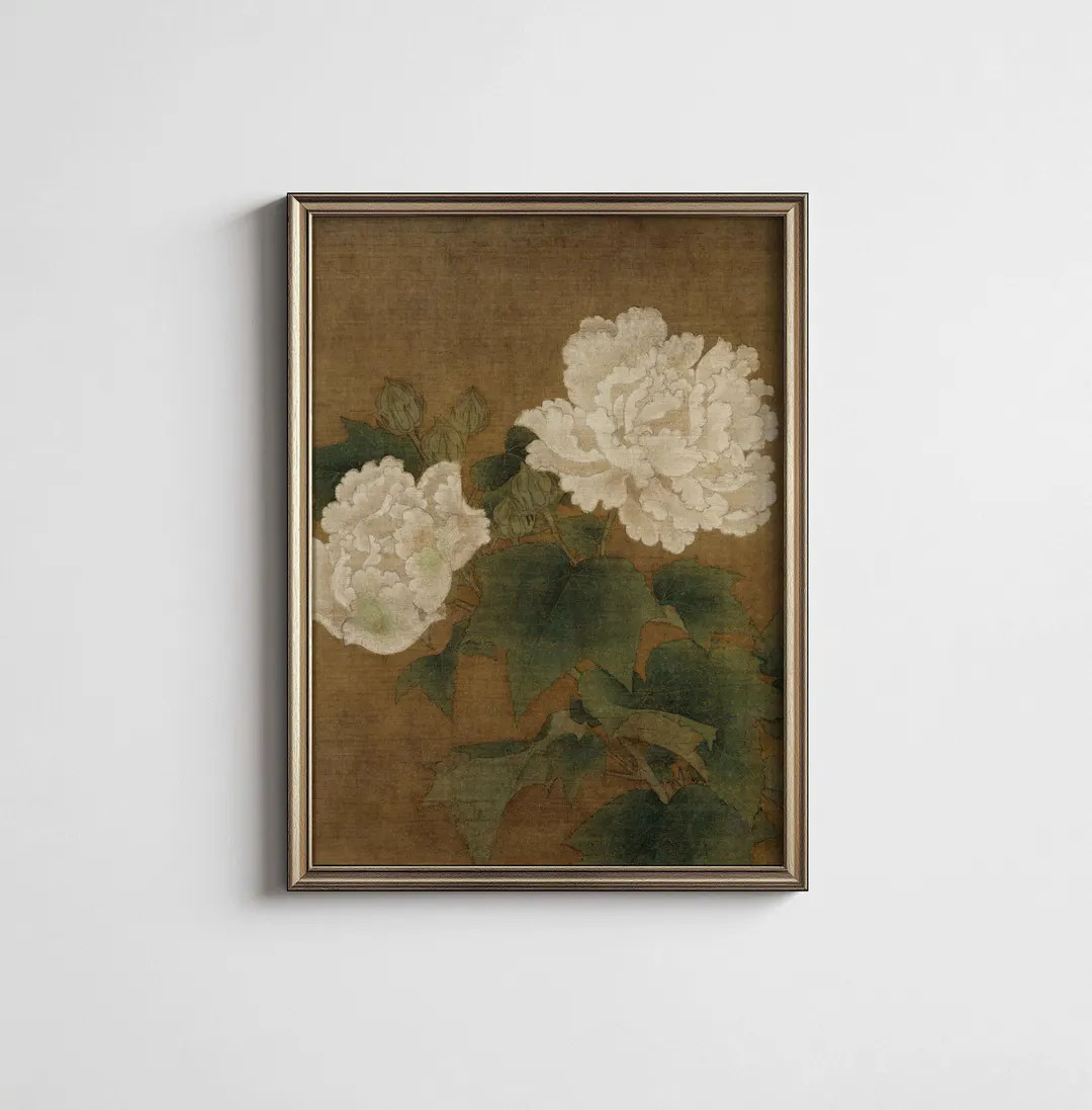 Neutral Botanical White Hibiscuses PRINTABLE Wall Art | Vintage Cottagecore Floral Decor Digital ... | Etsy (US)