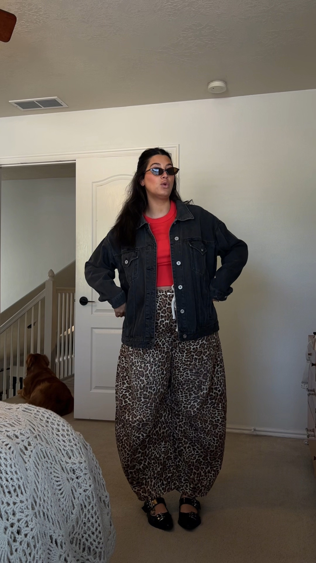 The cheetah pants are gonna be a staple they are sooo fun🐆 #postpartum #gdwm #getdressedwithme #postpartumjourney #ftm #firsttimemom #outfitinspo #size10 #size12 

#LTKMidsize #LTKStyleTip #LTKFindsUnder50