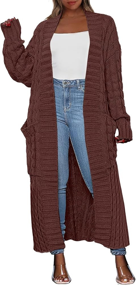 Caracilia Womens Long Cardigan Sweaters Oversized Coat Cable Knit Long Sleeve Open Front Maxi Out... | Amazon (US)