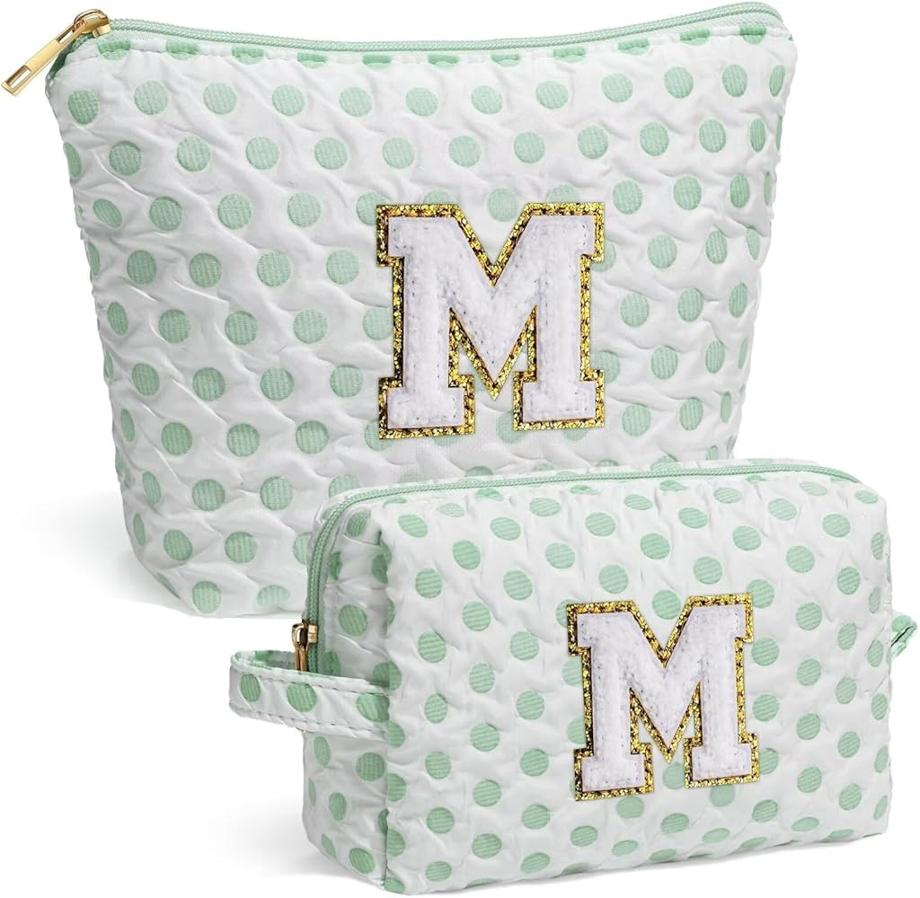 Cute Makeup Bag for Women - Personalized Pink White Initial Cosmetic Travel Bag for Women, Gifts ... | Amazon (US)