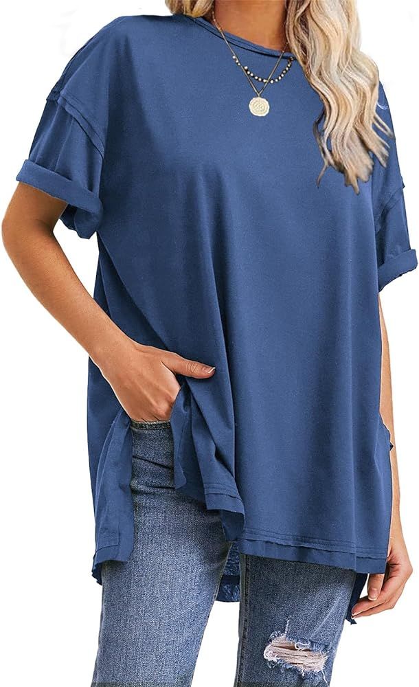 EXLURA Womens Summer Oversized T Shirts 2024 Casual Short Sleeve Loose Maternity Tops Crewneck Tu... | Amazon (US)