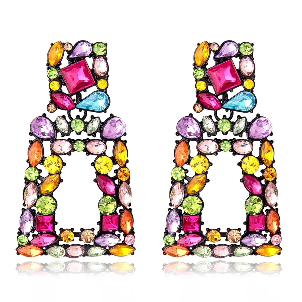 KELMALL Chunky Geometric Rhinestone Dangle Earrings for Women – Bold Rectangle Statement Drop E... | Amazon (US)