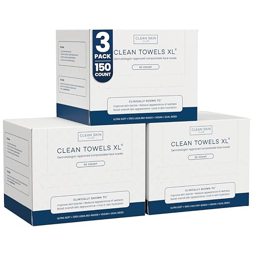Clean Towels XL®, 100% USDA Biobased Face Towel, Disposable Face Towelette, Eczema Association Accepted, Makeup Remover Dry Wipes, Ultra Soft, 50 ct per pack, 3 Packs, 150 Ct Total | Amazon (US)