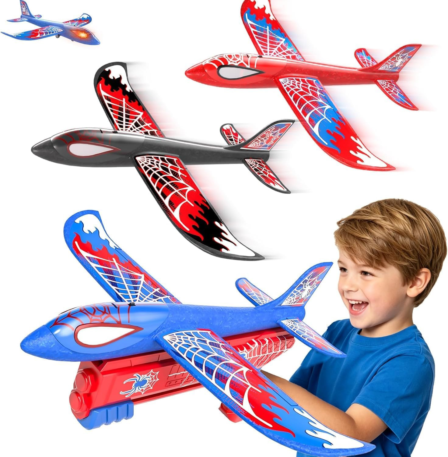 3 Pack Foam Airplane Launcher Toys for Kids ages 4-8, 13.2" LED Glider | Amazon (US)