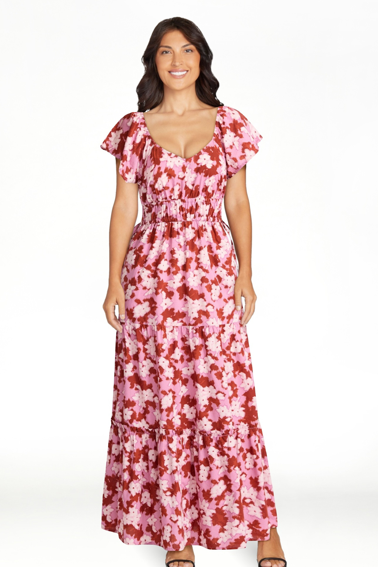 Time and Tru Women's Cotton Print Maxi Dress with Flutter Sleeves, Sizes XS-XXXL | Walmart (US)