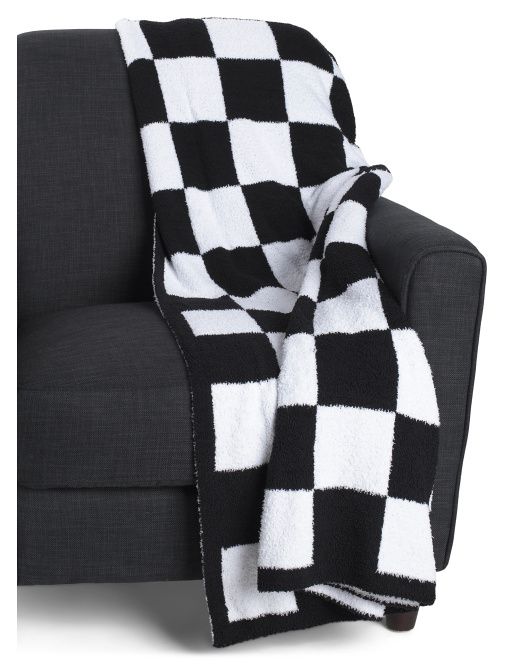 Oversized Feather Knit Checkerboard Throw | TJ Maxx
