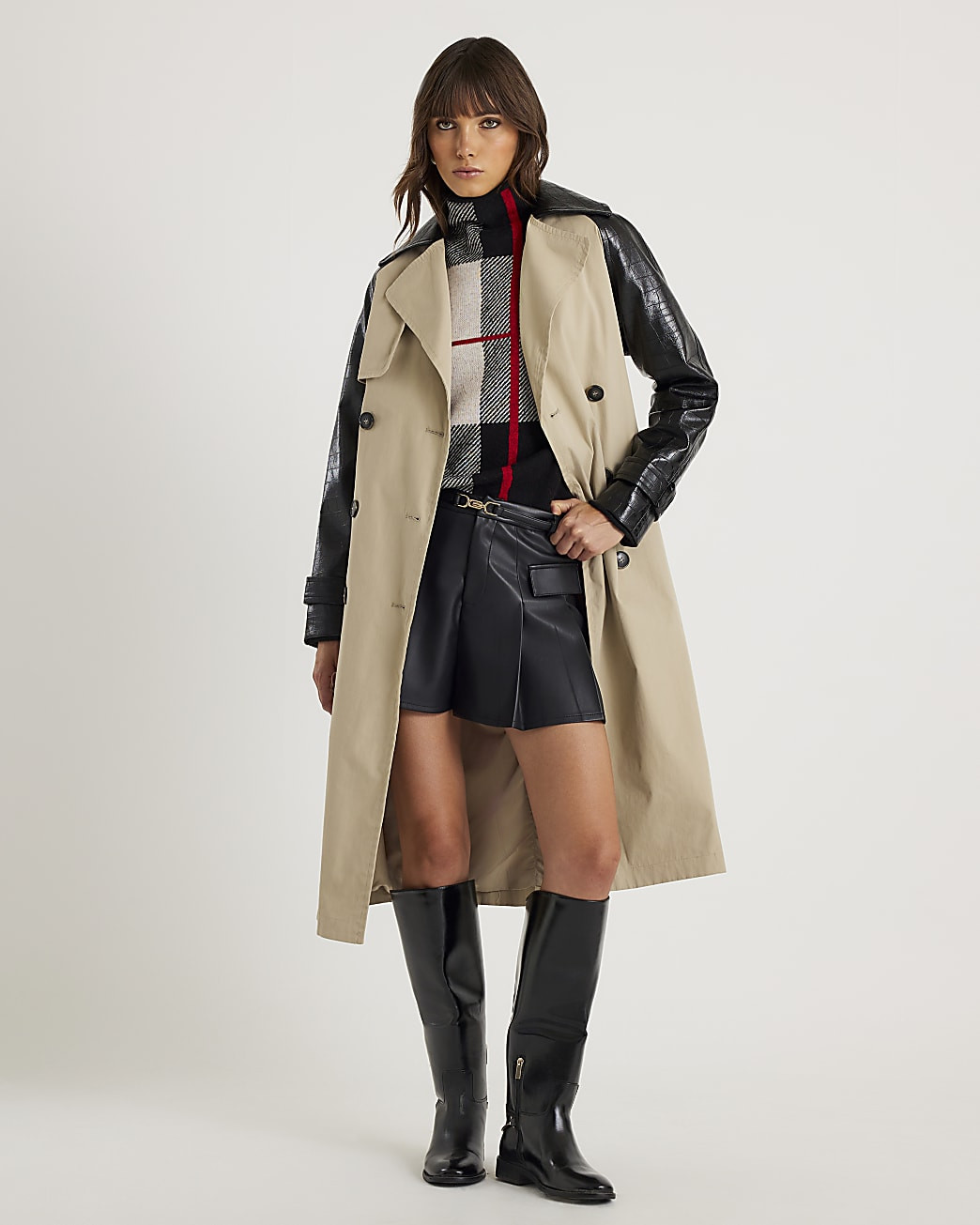 Black Check Print High Neck Jumper | River Island UK & IE