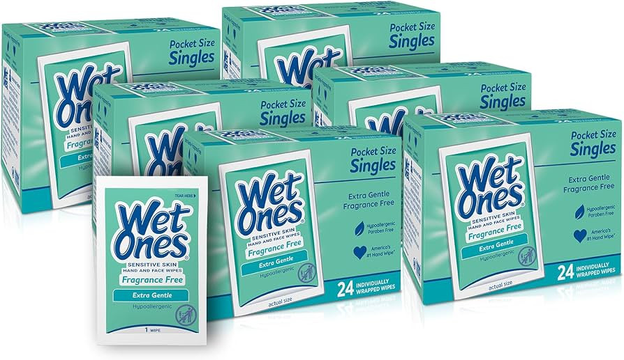 Wet Ones Singles Hand Wipes, Sensitive Skin, Unscented, 24 ct (6 Pack) | Amazon (US)