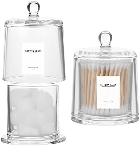 rejomiik 2 Pack Qtip Holder Thick Glass Apothecary Jars with Lid for Bathroom Accessories Vanity ... | Amazon (US)