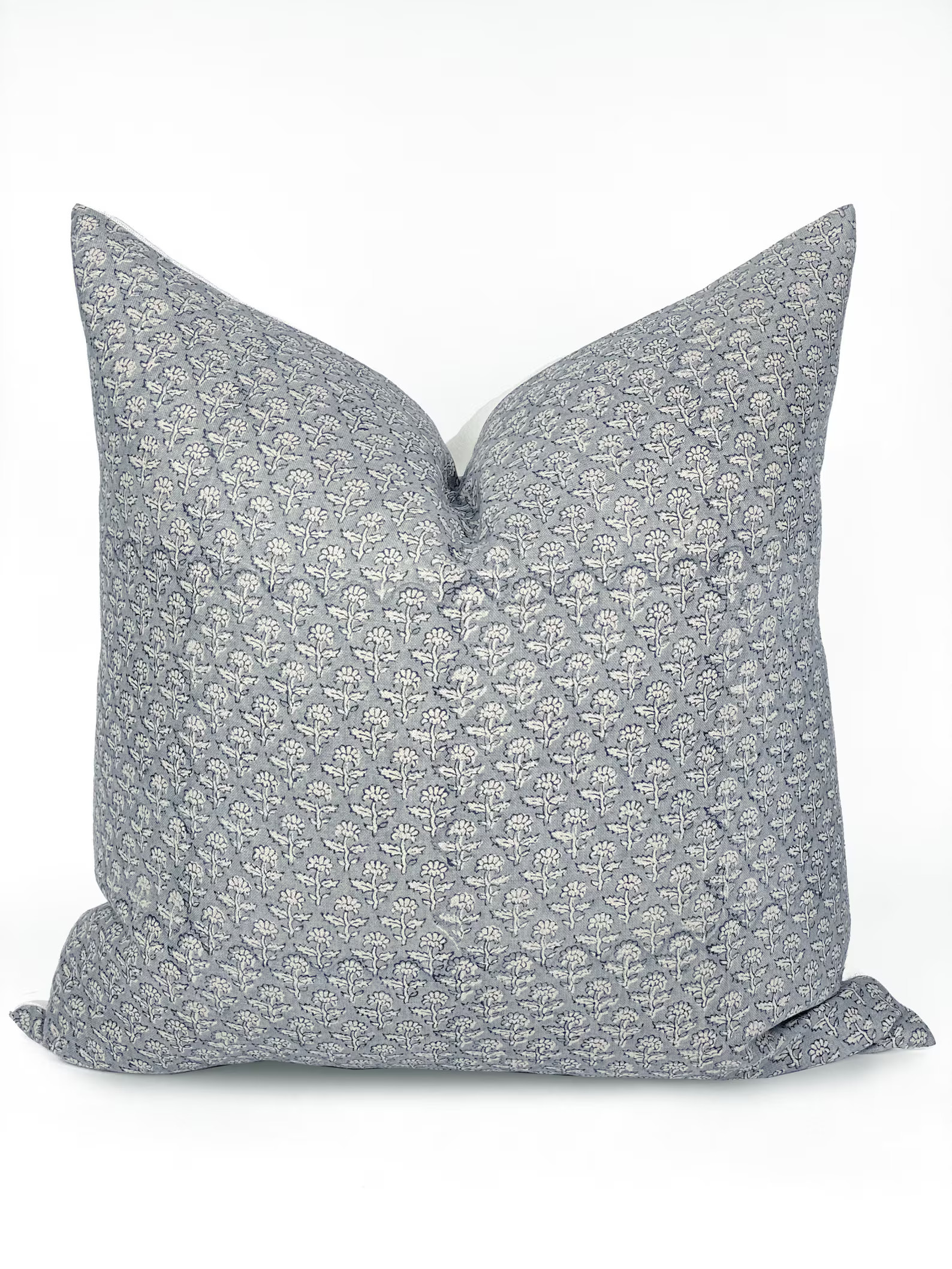 MIST | Designer Blue Grey Linen Pillow Cover, Block Print Pillow, Farmhouse Pillow, Blue Floral P... | Etsy (US)