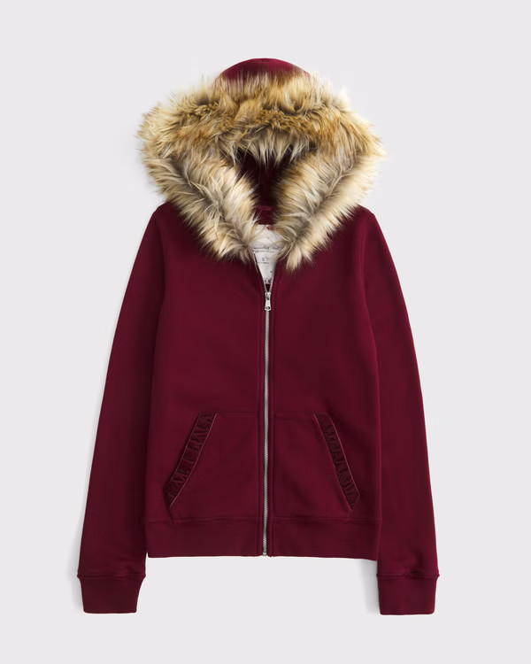 Faux Fur-Lined Full-Zip Hoodie | Abercrombie & Fitch (US)