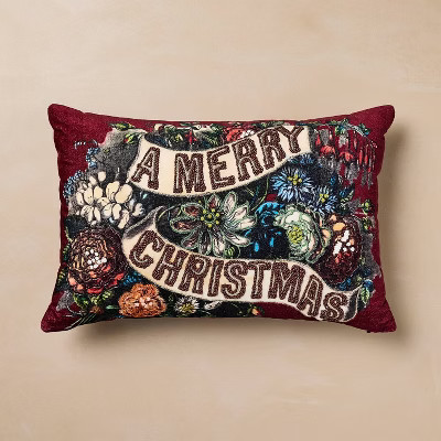 John Derian for Target 18"x12" Merry Christmas Floral Pillow | Target