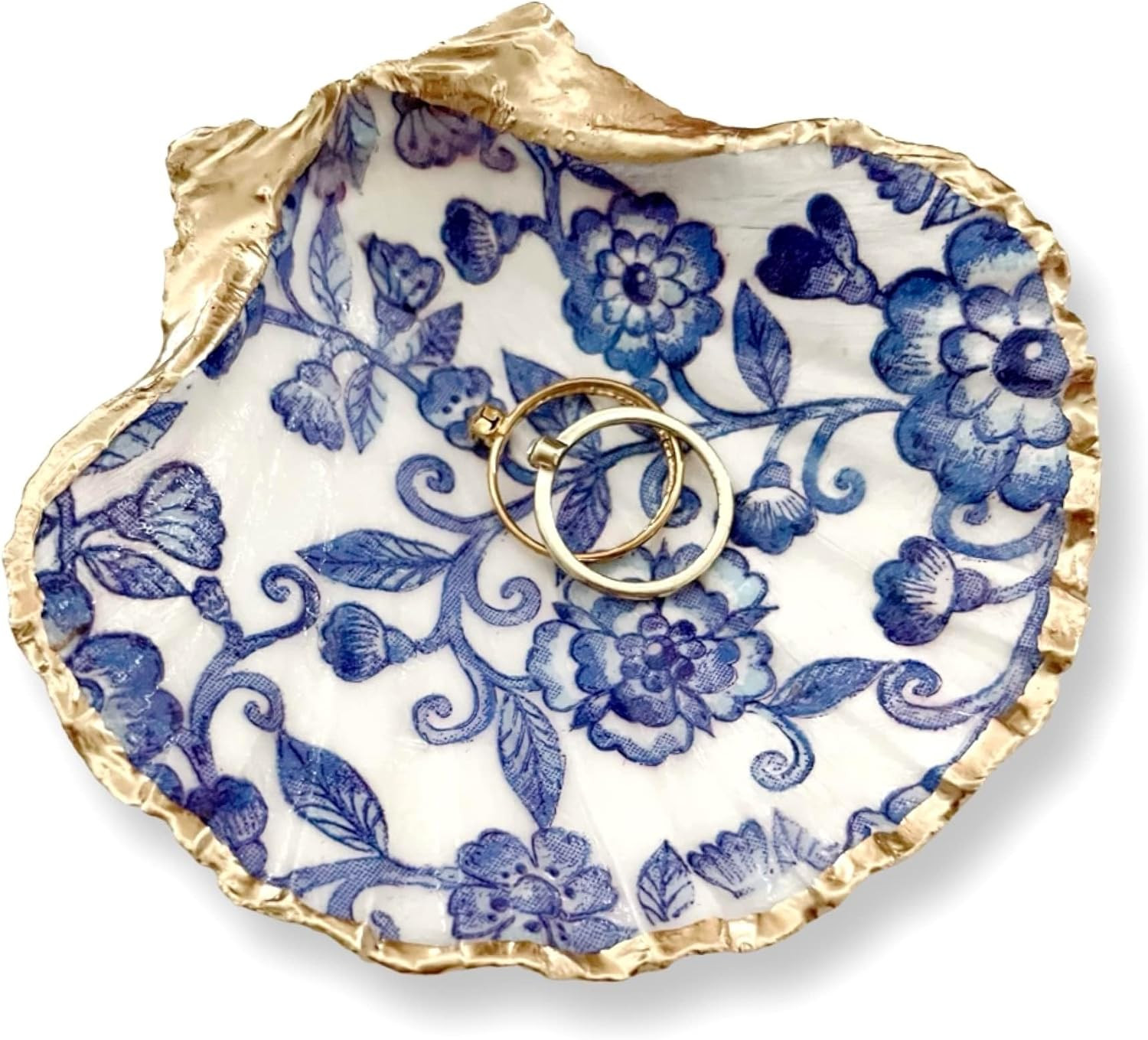 Blue Floral Lace Trinket with Pearl Earrings, Chinoiserie Home Decor Jewelry Ring Dish Gifts for ... | Amazon (US)