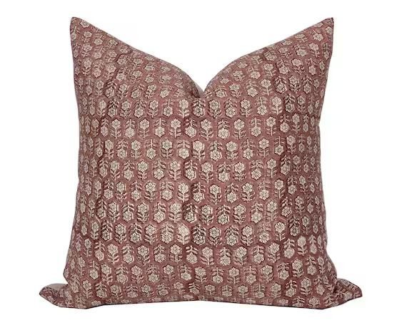 MARGEAUX  Designer Dark Amber Floral Linen Pillow Cover - Etsy | Etsy (US)