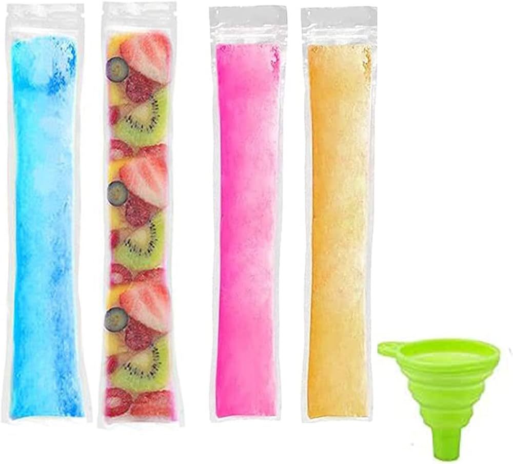 100 Pcs Disposable Ice Popsicle Mold Bags BPA Free Freezer Tubes Ice Candy Pops With a Funnel and... | Amazon (US)
