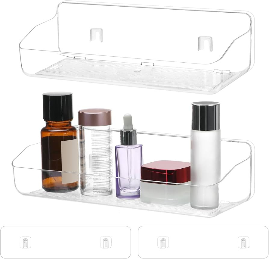 QWORK 2 Pack Acrylic Wall Mounted Shower Caddy - Clear, Self-Adhesive Shelf, No Drilling, Waterpr... | Amazon (US)