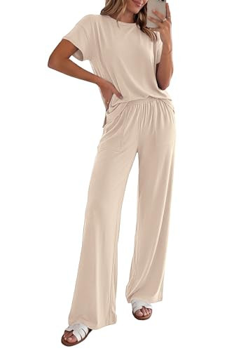 PRETTYGARDEN Women's Summer 2 Piece Matching Lounge Sets (Beige,M) | Amazon (US)
