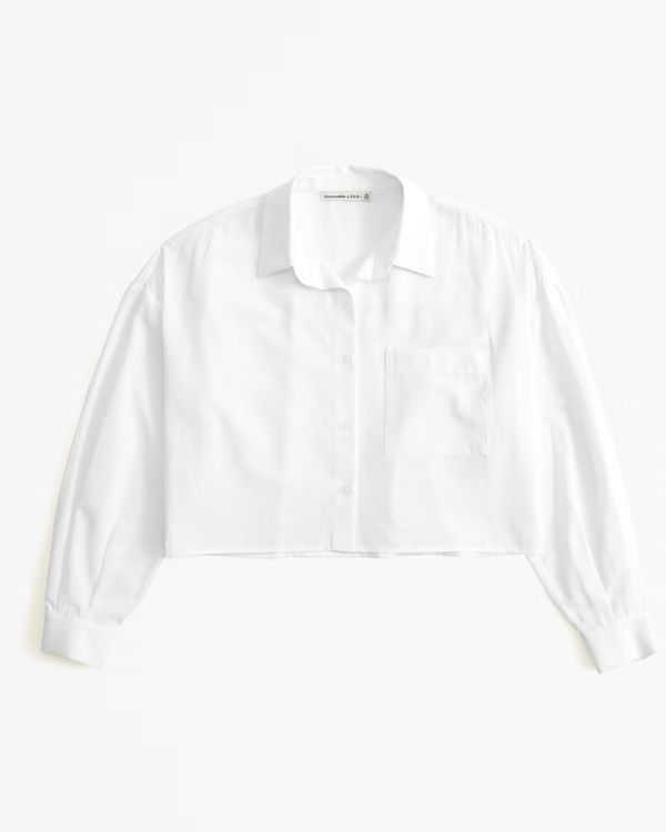 Women's Long-Sleeve Cropped Cotton-Blend Shirt | Women's Tops | Abercrombie.com | Abercrombie & Fitch (US)