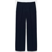 Zara - Straight-Leg Trousers With Contrast Waistband - Navy Blue - L - Woman | Zara UK