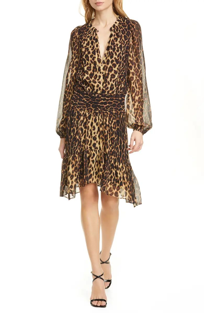 Sidney Leopard Print Long Sleeve Silk Dress | Nordstrom
