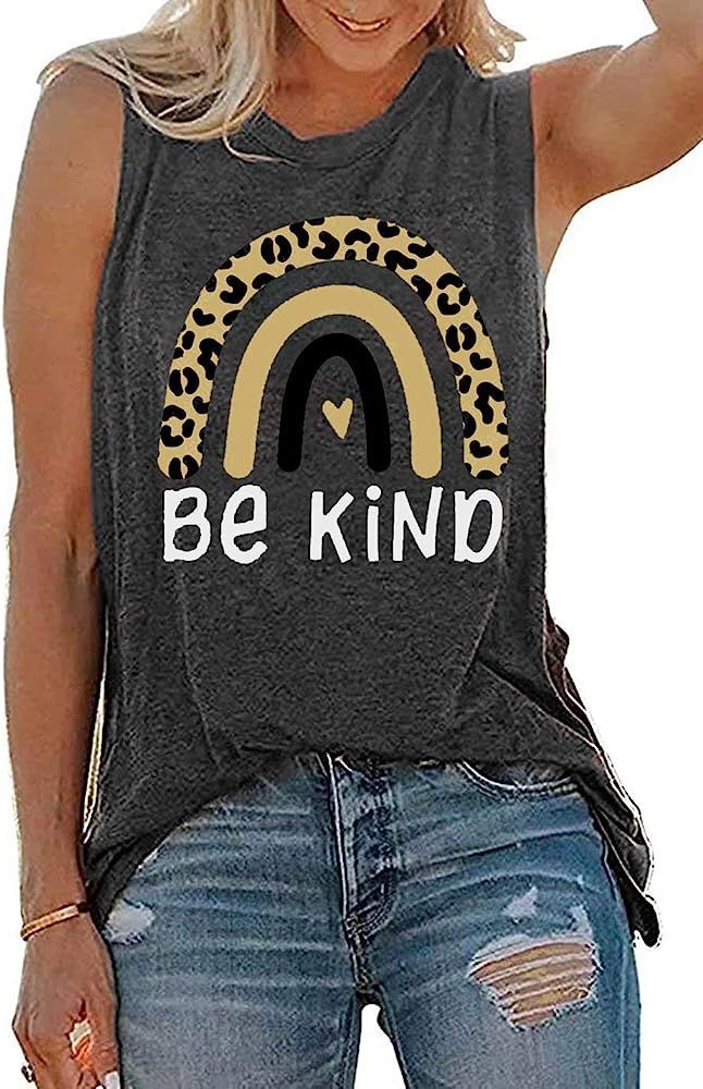 Be Kindness Tank Tops for Women Cute Leopard Rainbow Sleeveless Casual Summer Teacher Tee Tanks | Amazon (US)