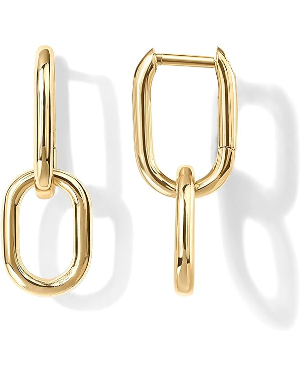 PAVOI 14K Gold Convertible Link Earrings for Women | Paperclip Link Chain Earrings | Drop Dangle ... | Amazon (US)