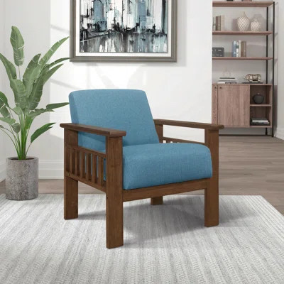 Accent Chair - Blue Upholstered Great For Outdoor Patios In Fabric Walnut Finish Wood Durable Modern Style Furniture Padded Seat And Back | Wayfair North America