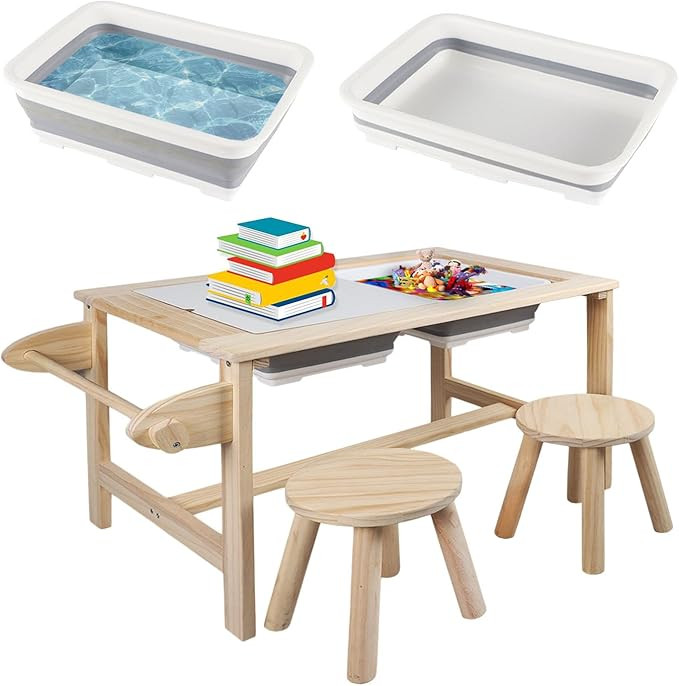 Kids Sensory Bins Table with 2 Stool, Multifunctional Children Interactive Activity Wooden Table ... | Amazon (US)
