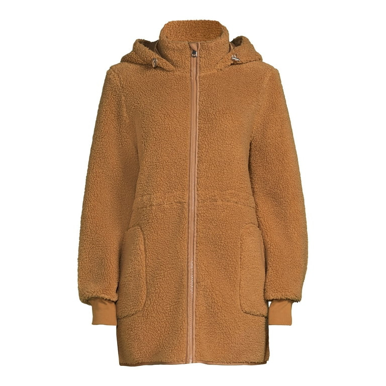 Time and Tru Women’s Faux Sherpa Jacket with Hood, Sizes S-2X | Walmart (US)