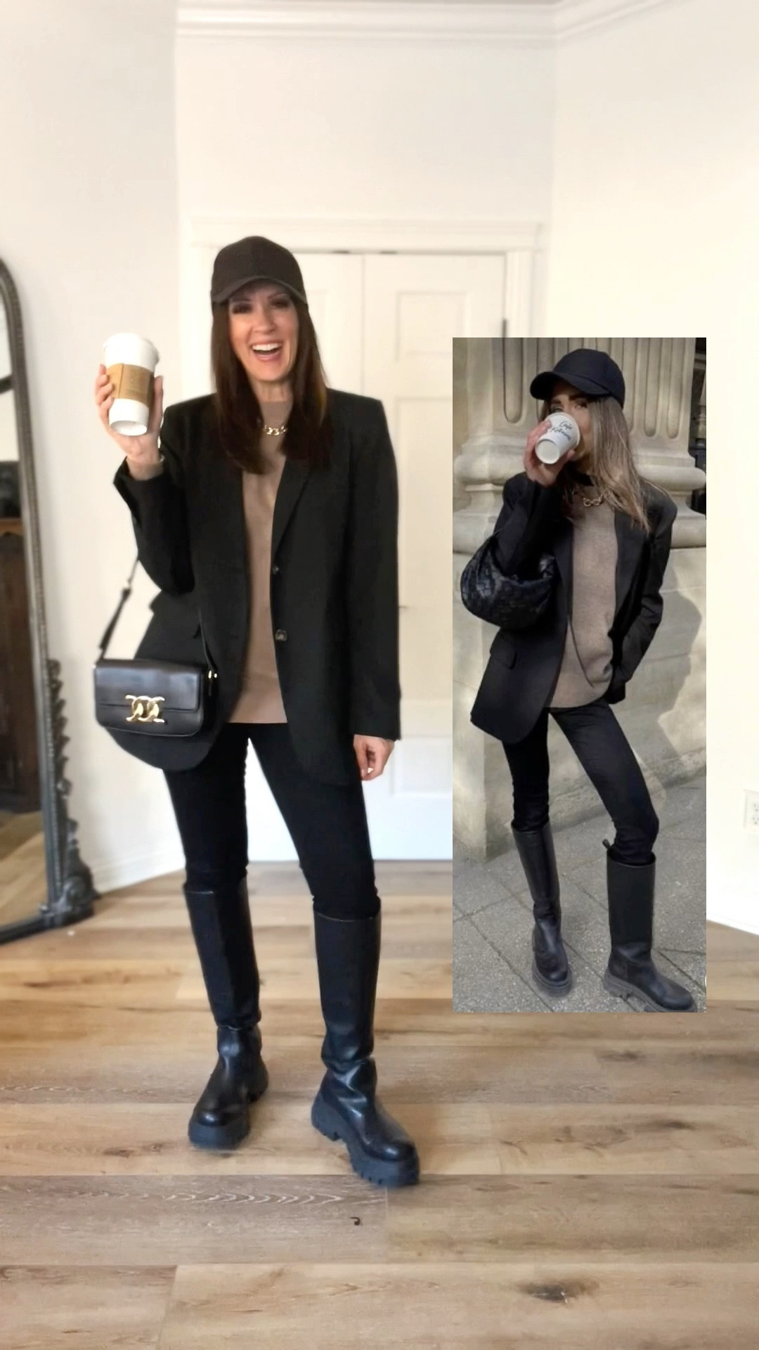 Recreating Pinterest looks as a mom over 40!

Blazer-oversized, wearing medium 
Jeans-Spanx, size up, wearing medium
Sweater-men’s H&M, medium 
Boots-linking an identical pair from Zara 

Oversized blazer boyfriend | casual look | black blazer | Spanx jean-ish leggings | lug sole boots | over 40 style | 

#LTKstyletip #LTKunder100 #LTKunder50