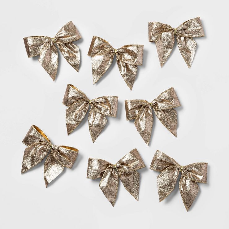 8ct 4.5in Glitter Christmas Bow Champagne - Wondershop&#8482; | Target