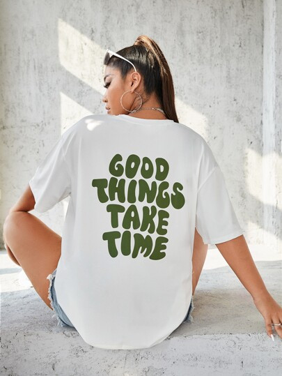 Plus Slogan Graphic Drop Shoulder Tee | SHEIN