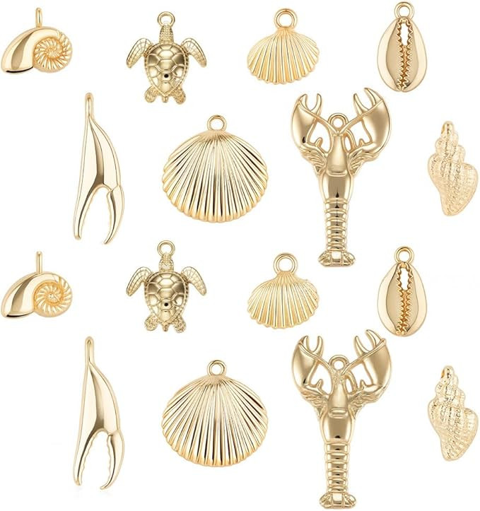 SUNNYCLUE 1 Box 54g Real 14K Gold Plated Charms Bulk Gold Summer Ocean Charm 16Pcs Sea Theme Mari... | Amazon (US)